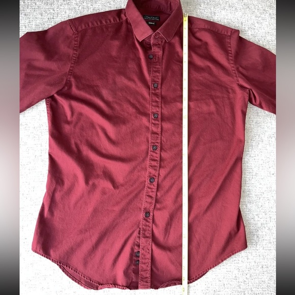Zara Men Large Slim Fit Button Shirt in Maroon Red - Picture 4 of 4